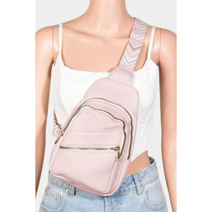 Fame PU Leather Chevron Strap Crossbody Bag Blush Pink / One Size Apparel and Accessories