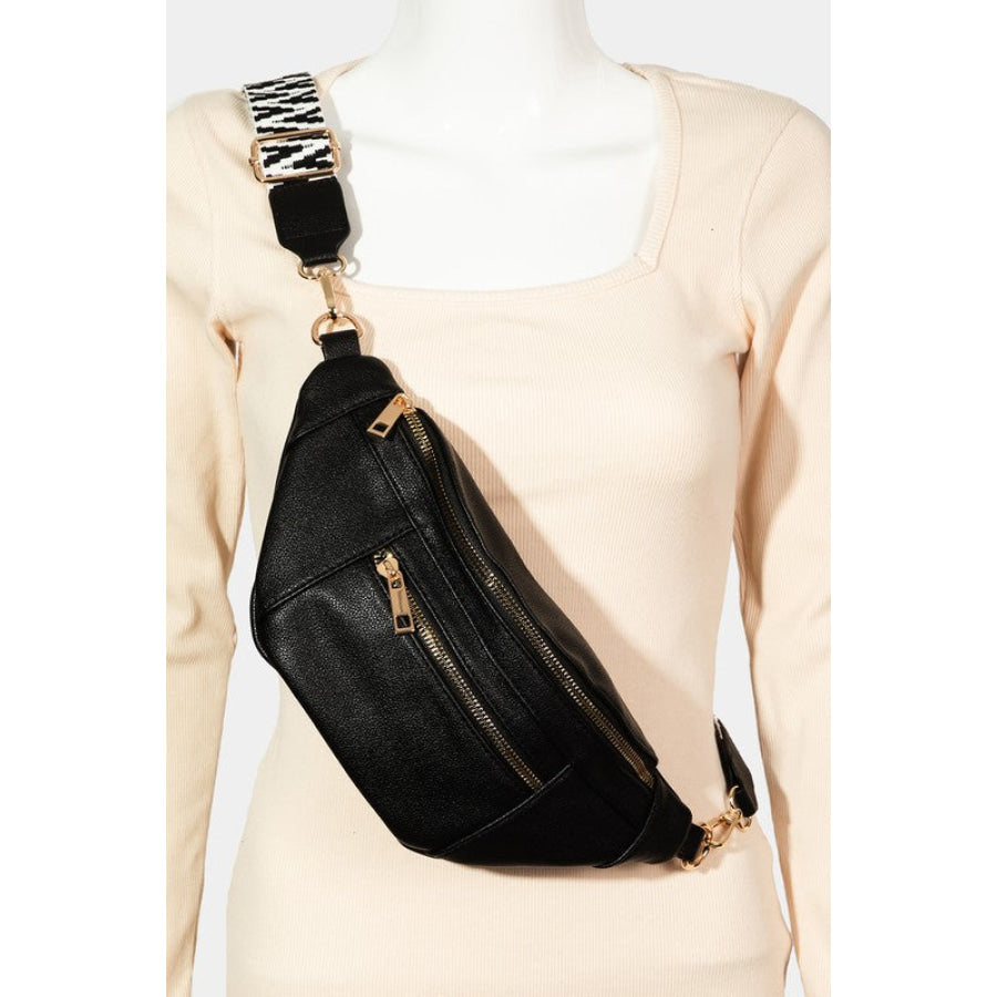 Fame PU Leather Crossbody Bag with Removable Strap Black / One Size Apparel and Accessories