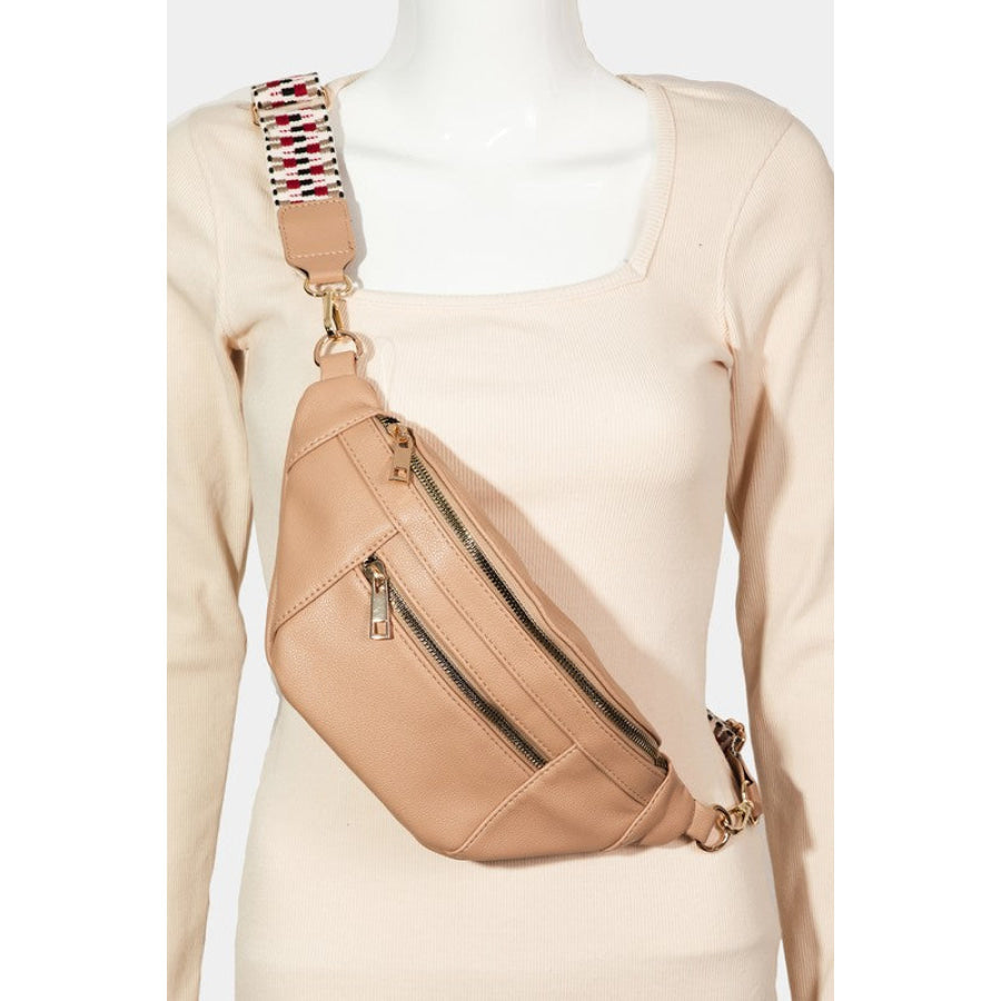 Fame PU Leather Crossbody Bag with Removable Strap Camel / One Size Apparel and Accessories