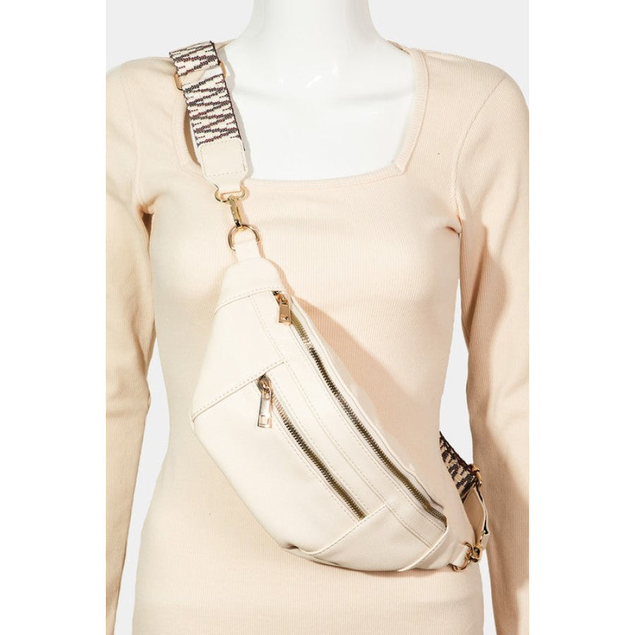 Fame PU Leather Crossbody Bag with Removable Strap Ivory / One Size Apparel and Accessories