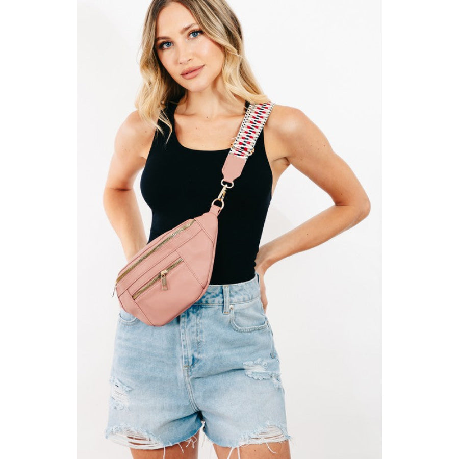 Fame PU Leather Crossbody Bag with Removable Strap Mauve / One Size Apparel and Accessories