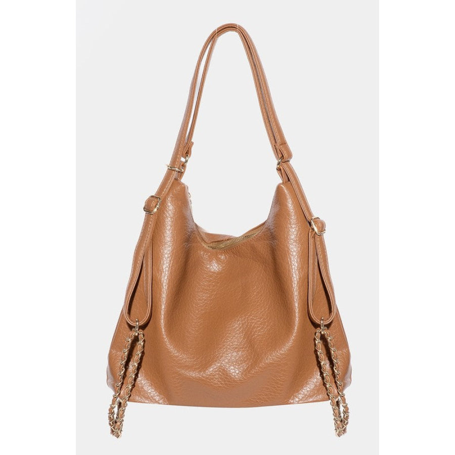 Fame PU Leather Multipurpose Shoulder Bag Caramel / One Size Apparel and Accessories