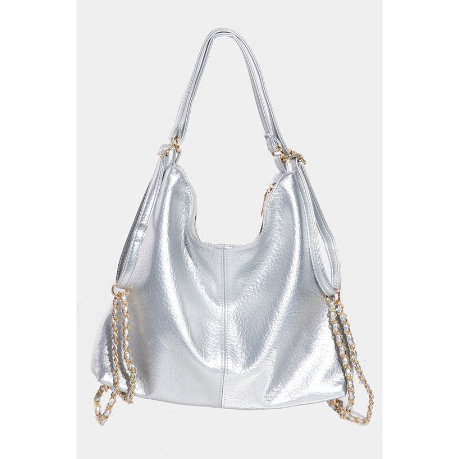 Fame PU Leather Multipurpose Shoulder Bag Silver / One Size Apparel and Accessories