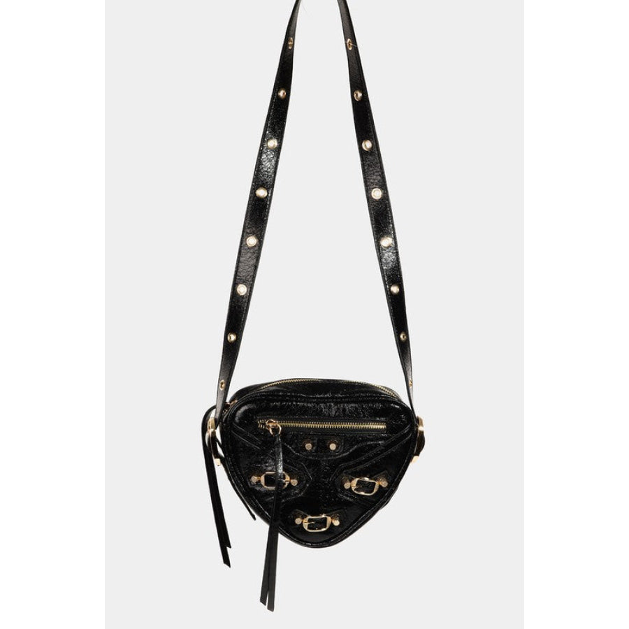 Fame PU Leather Triangle Crossbody Bag Black / One Size Apparel and Accessories