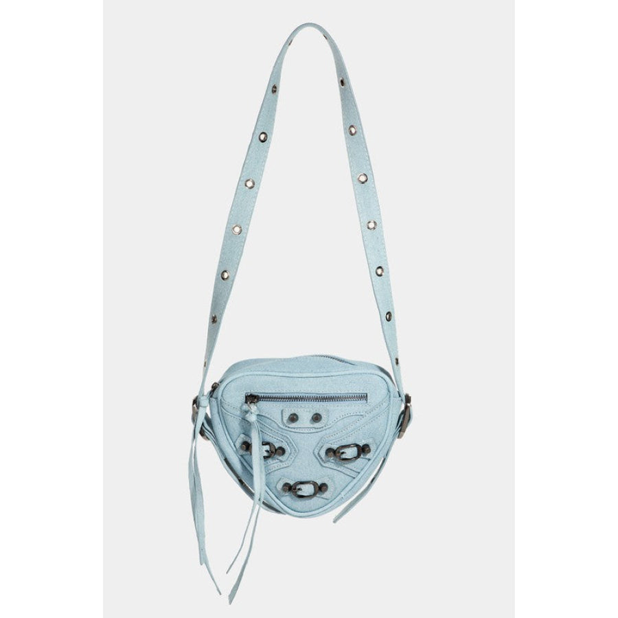 Fame PU Leather Triangle Crossbody Bag Blue / One Size Apparel and Accessories