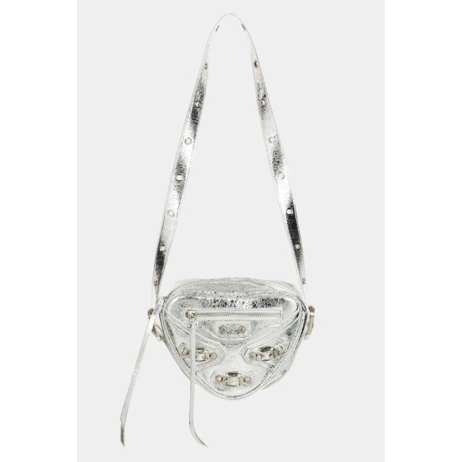 Fame PU Leather Triangle Crossbody Bag Silver / One Size Apparel and Accessories