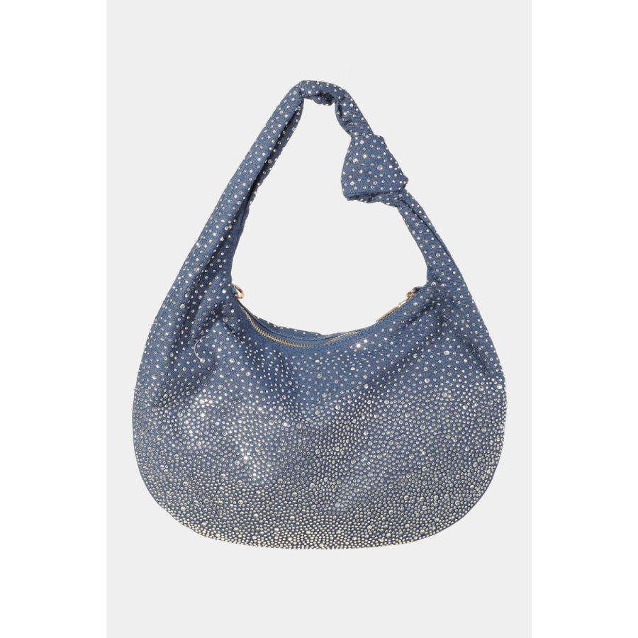 Fame Rhinestone Studded Handbag Dark Denim / One Size Apparel and Accessories