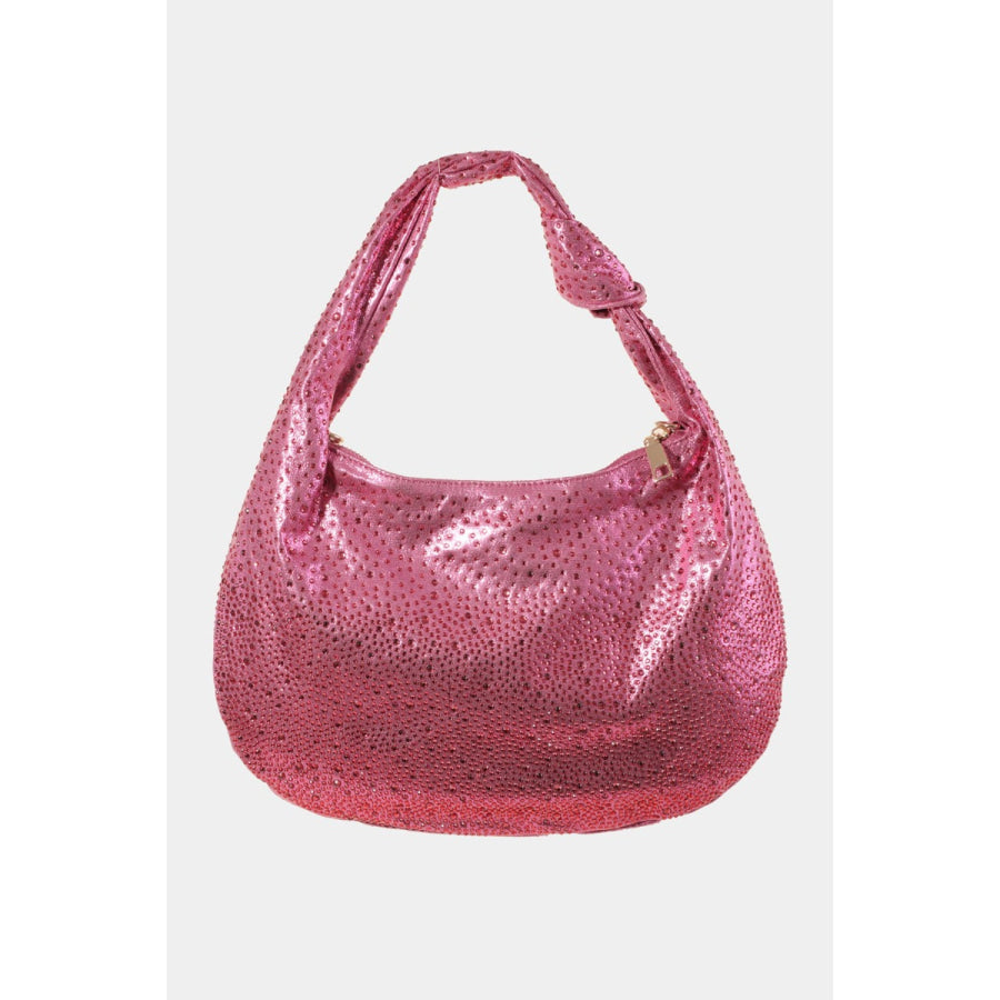Fame Rhinestone Studded Handbag Fuchsia / One Size Apparel and Accessories