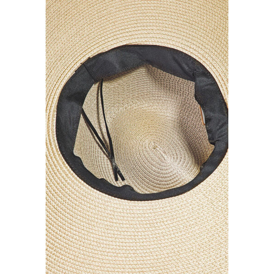 Fame Rope Strap Wide Brim Weave Hat IV / One Size Apparel and Accessories