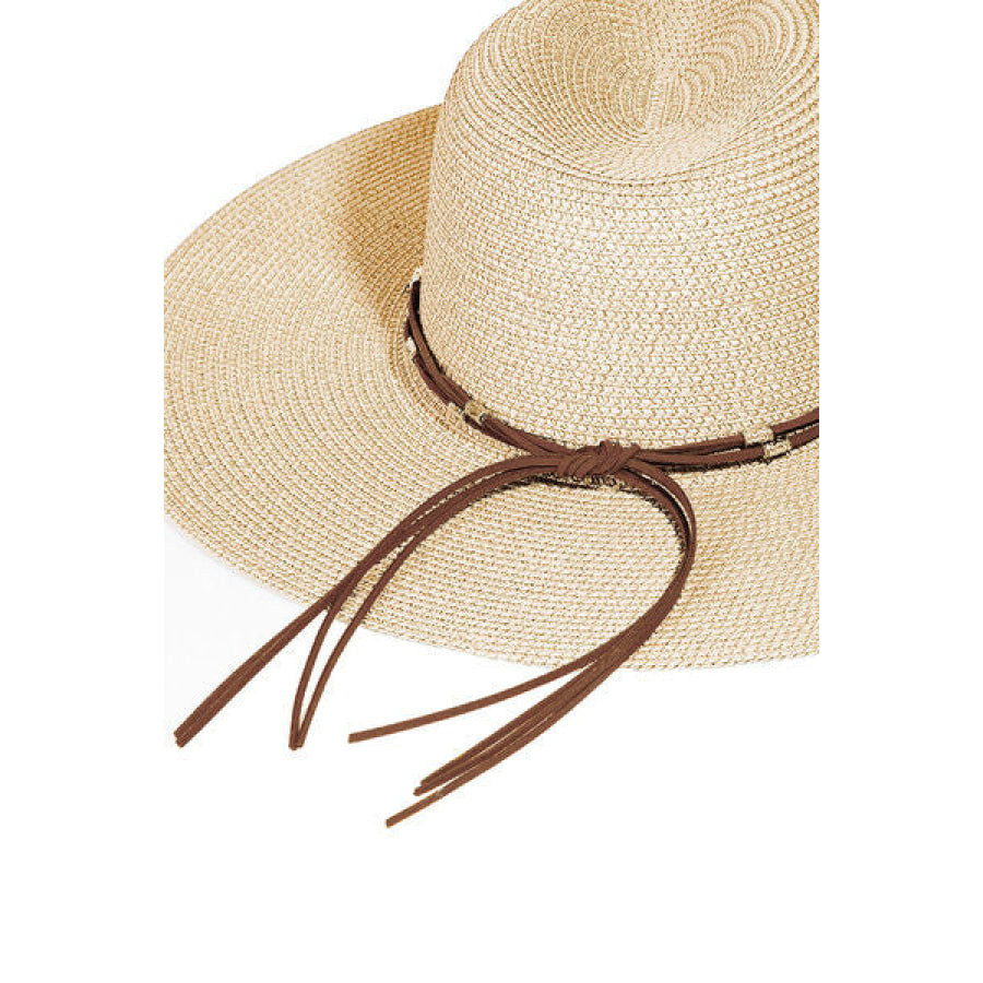 Fame Rope Strap Wide Brim Weave Hat IV / One Size Apparel and Accessories