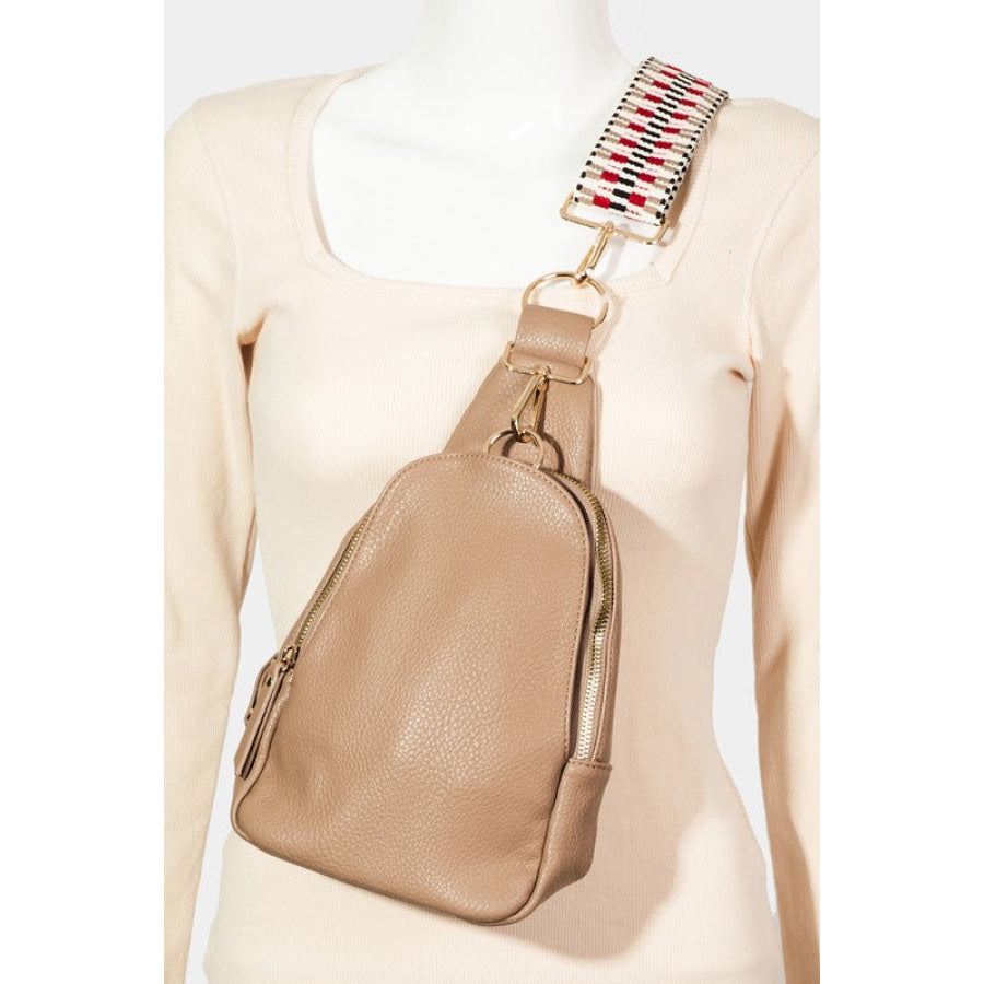 Fame Single Strap Faux Leather Sing Bag Khaki / One Size Apparel and Accessories