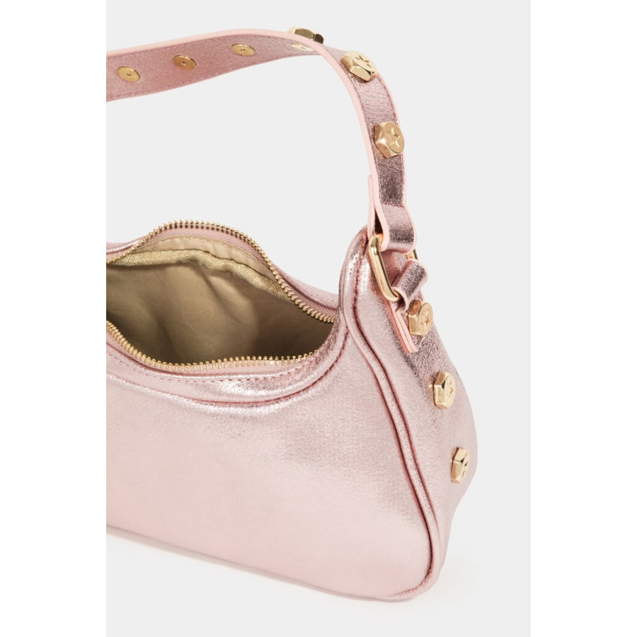 Fame Star Button Trim Hobo Handbag Pink / One Size Apparel and Accessories