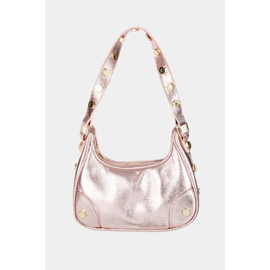 Fame Star Button Trim Hobo Handbag Pink / One Size Apparel and Accessories