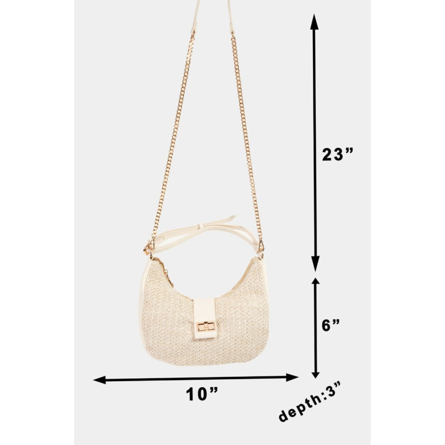 Fame Straw Braid Hobo Bag Ivory / One Size Apparel and Accessories