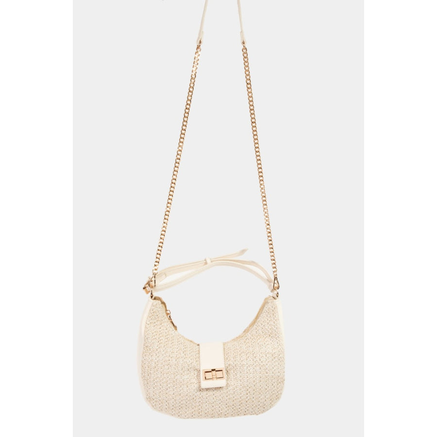 Fame Straw Braid Hobo Bag Ivory / One Size Apparel and Accessories