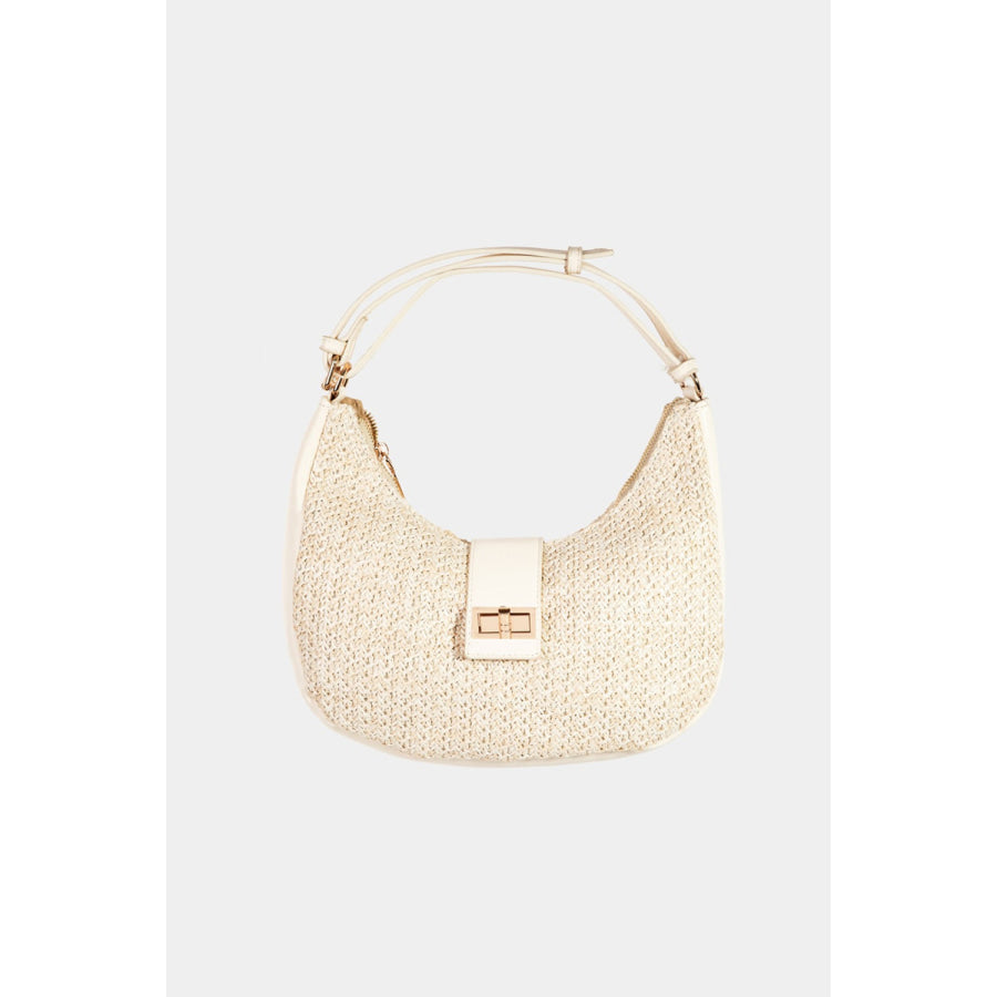 Fame Straw Braid Hobo Bag Ivory / One Size Apparel and Accessories