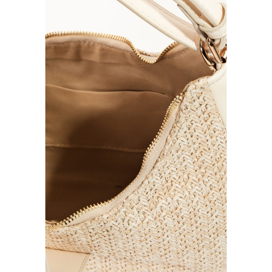 Fame Straw Braid Hobo Bag Ivory / One Size Apparel and Accessories