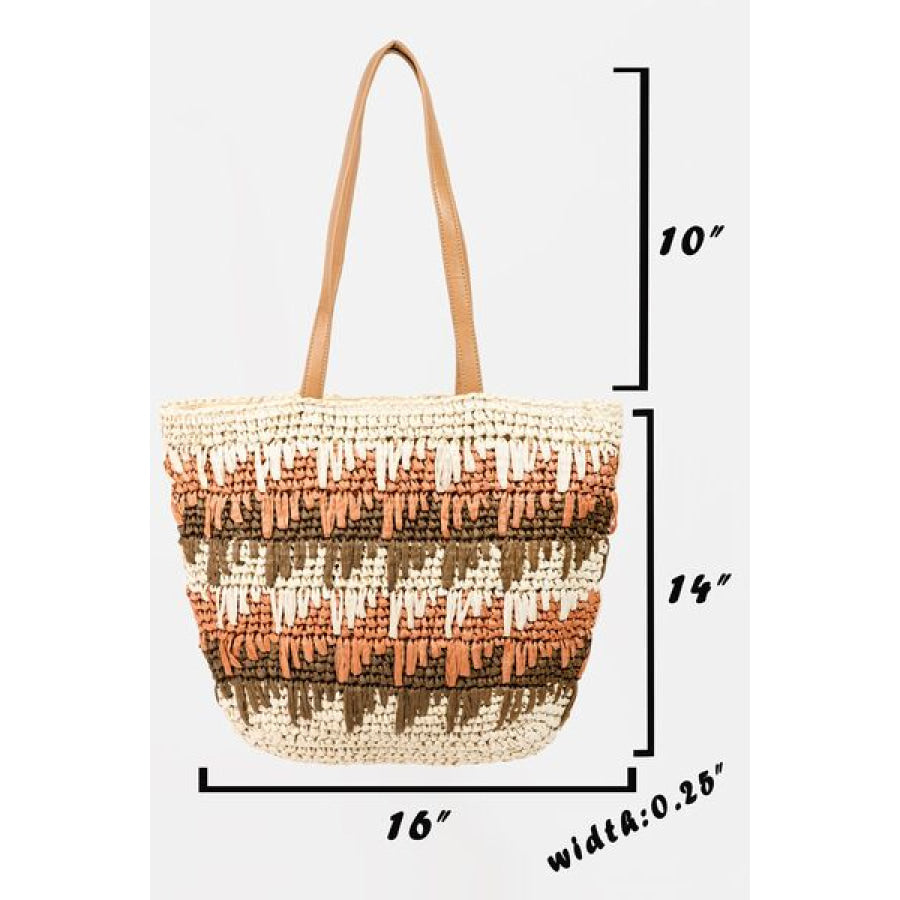 Fame Straw Braided Striped Tote Bag IV / One Size Apparel and Accessories