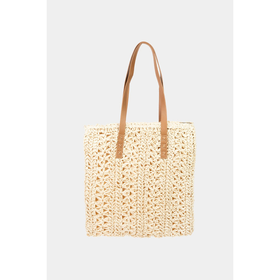 Fame Straw Braided Tote Bag Ivory / One Size Apparel and Accessories