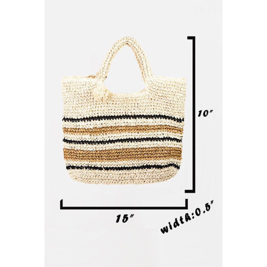 Fame Striped Straw Braided Tote Bag IV / One Size Apparel and Accessories