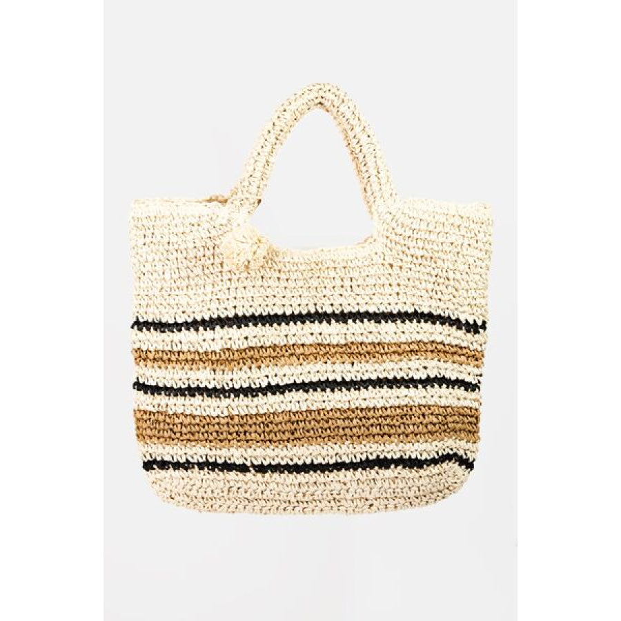 Fame Striped Straw Braided Tote Bag IV / One Size Apparel and Accessories