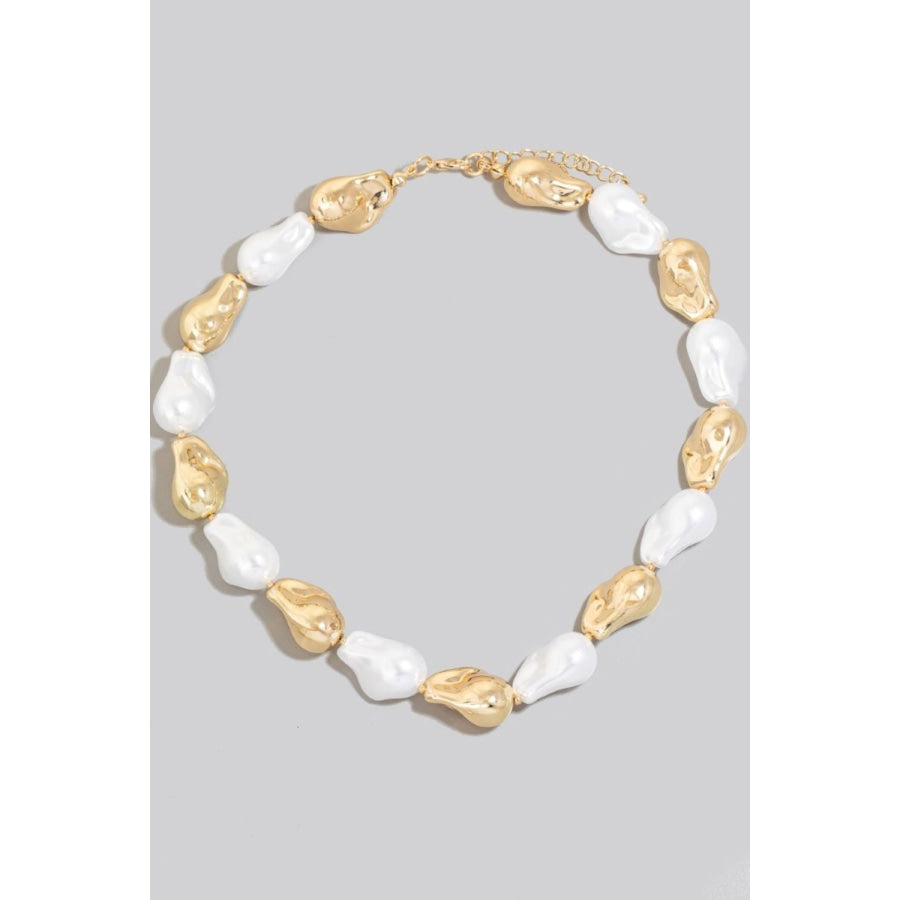 Fame Synthetic Pearl and Metallic Beaded Necklace Gold / One Size Apparel and Accessories