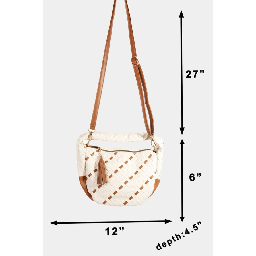 Fame Tassel Detail Weave Semi Circle Bag Apparel and Accessories