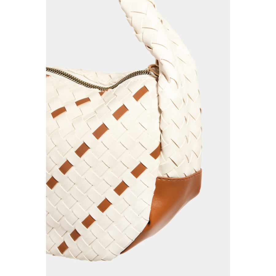 Fame Tassel Detail Weave Semi Circle Bag Apparel and Accessories