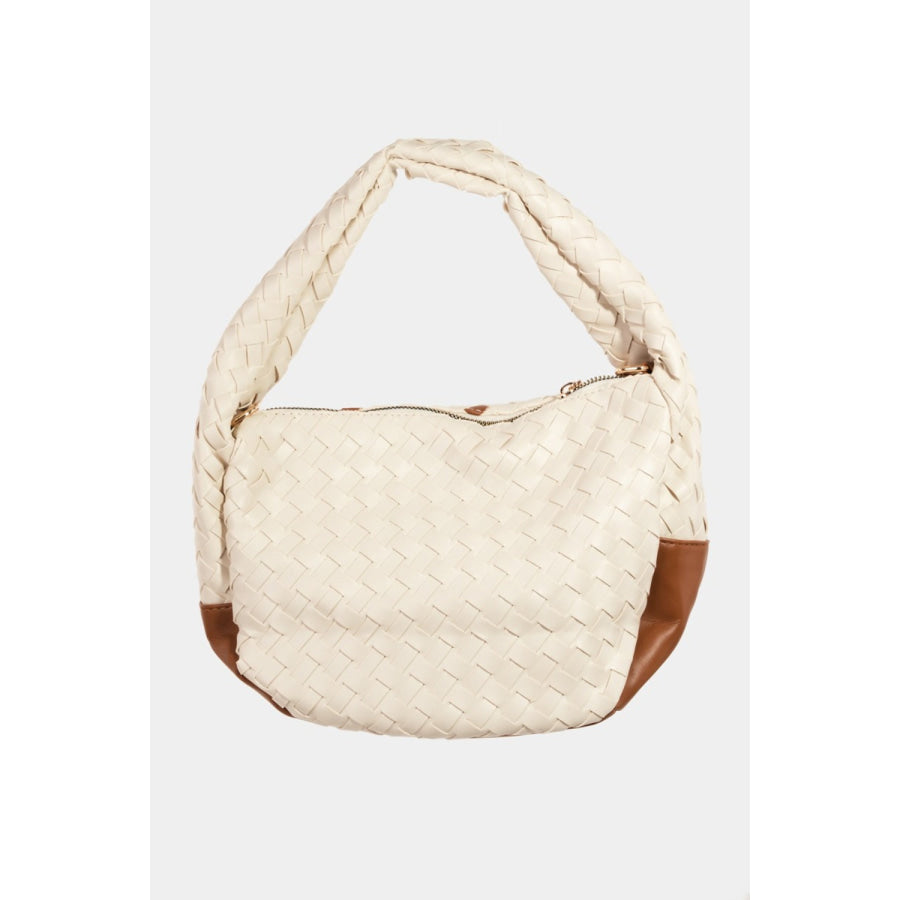 Fame Tassel Detail Weave Semi Circle Bag Apparel and Accessories