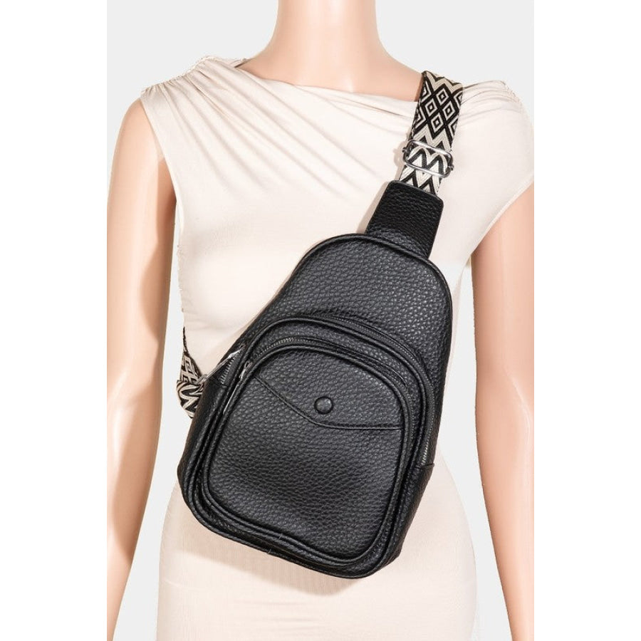 Fame Textured PU Leather Sling Bag Black / One Size Apparel and Accessories