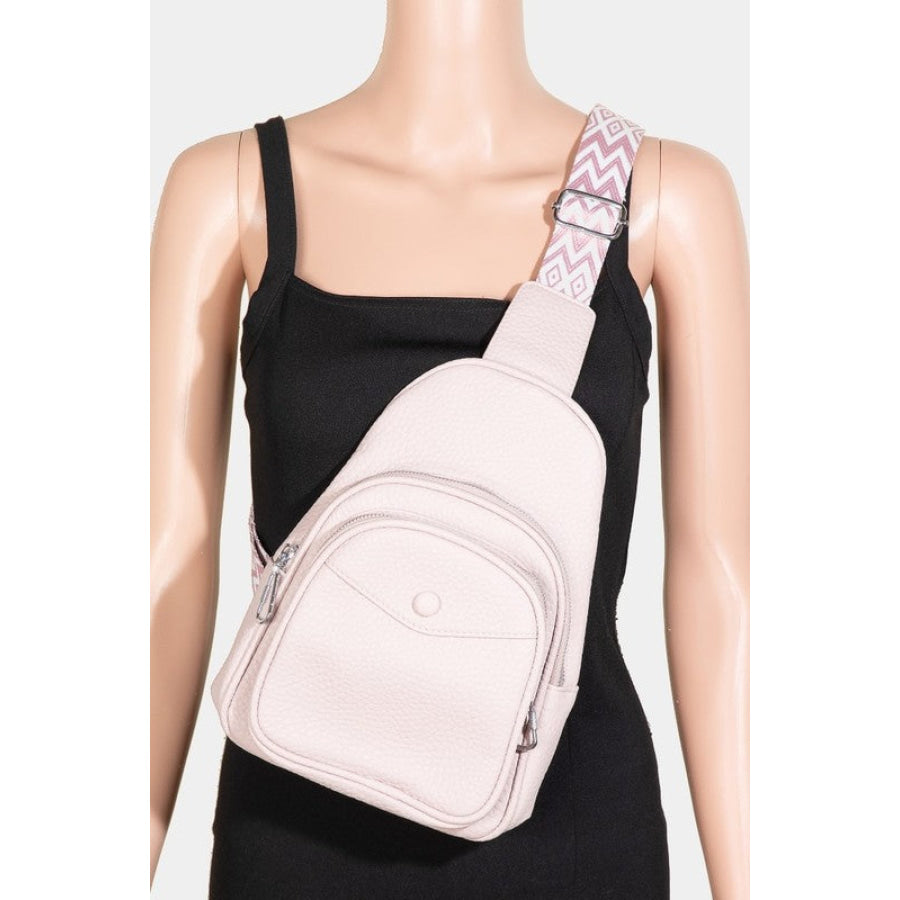 Fame Textured PU Leather Sling Bag Blush Pink / One Size Apparel and Accessories