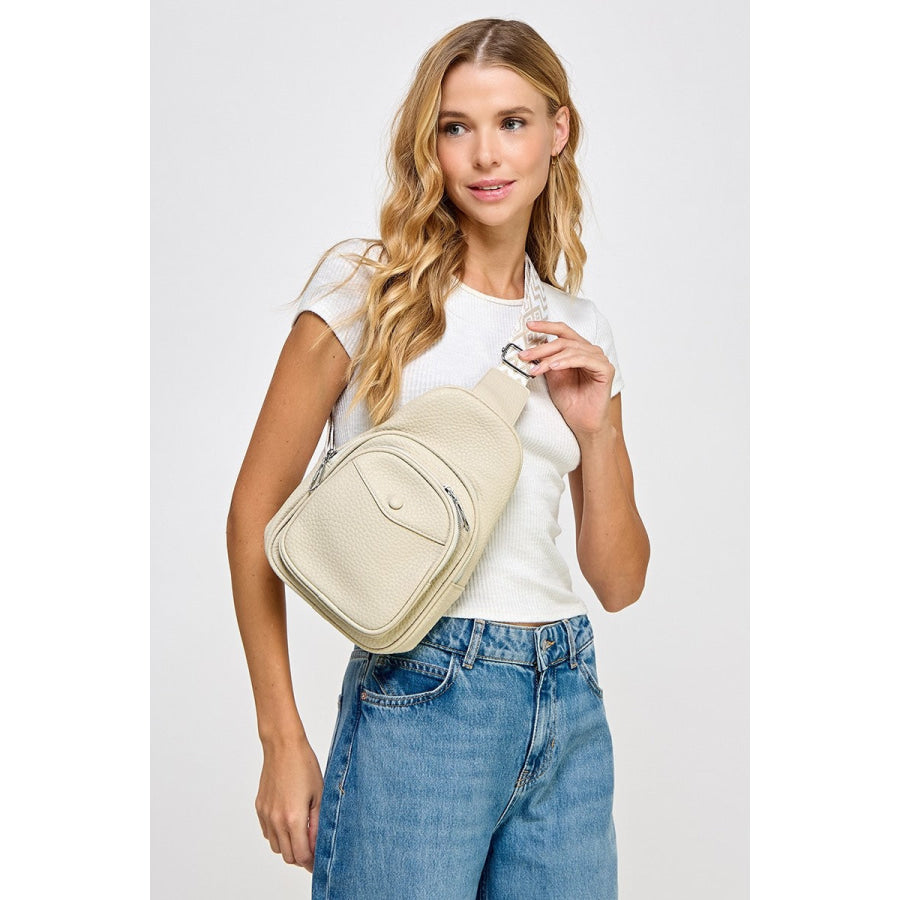 Fame Textured PU Leather Sling Bag Ivory / One Size Apparel and Accessories