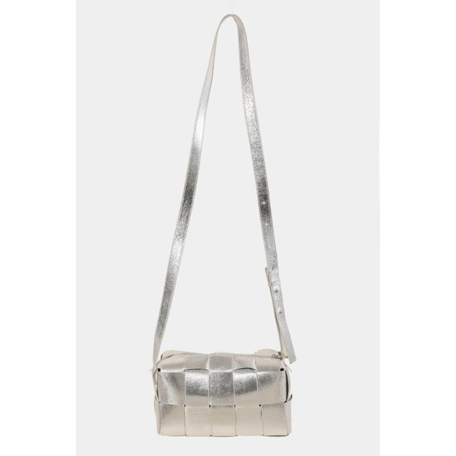 Fame Woven Crossbody Bag with Adjustable Strap Silver / One Size Apparel and Accessories