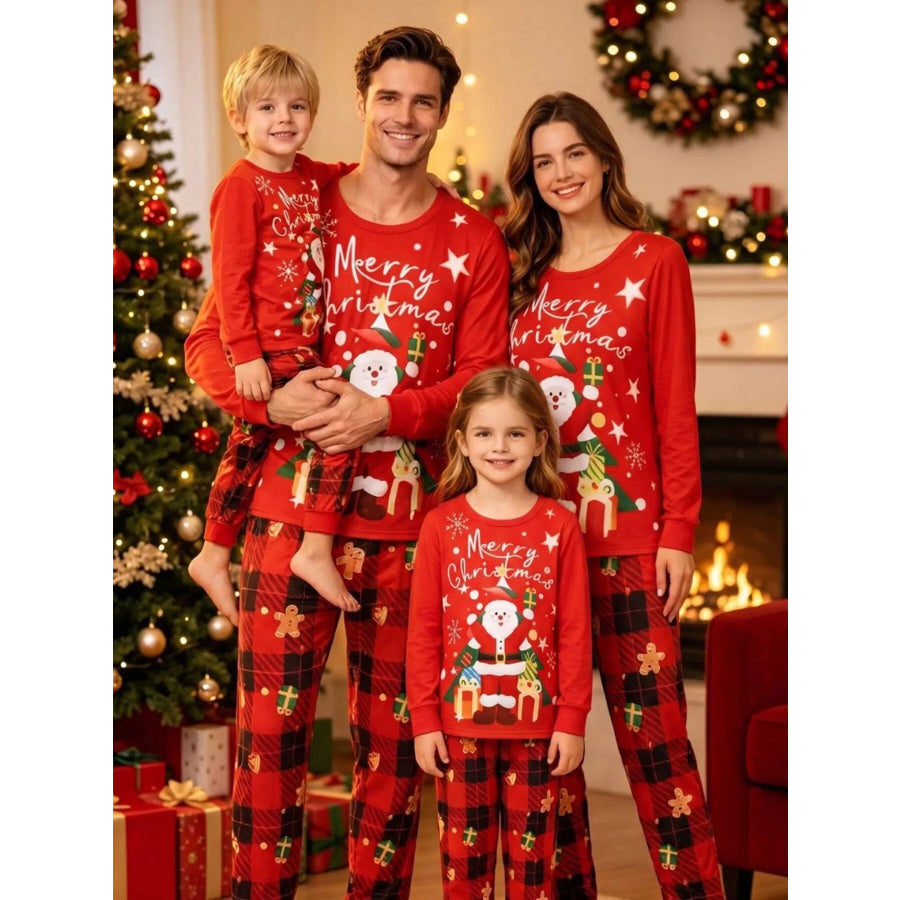 Family Matching Christmas Pajama Set with Santa and Plaid Print Apparel Accessories
