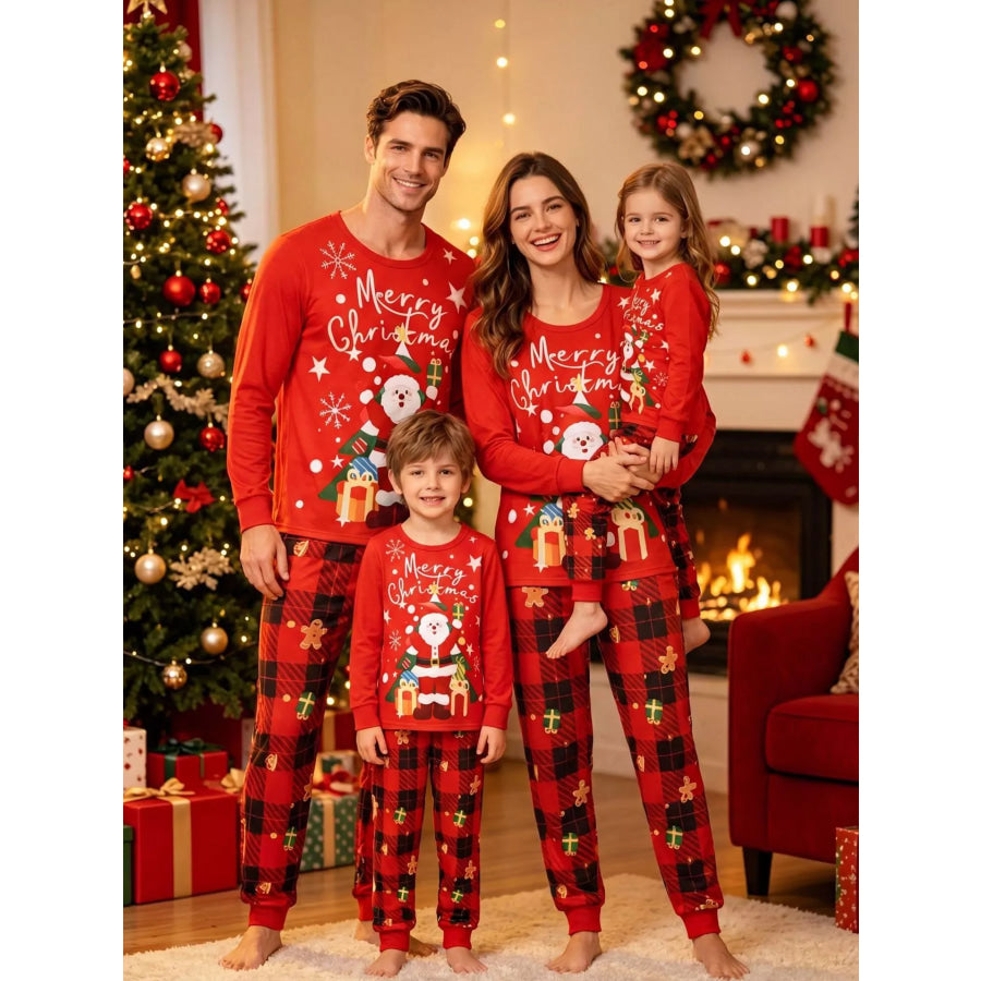 Family Matching Christmas Pajama Set with Santa and Plaid Print Apparel Accessories