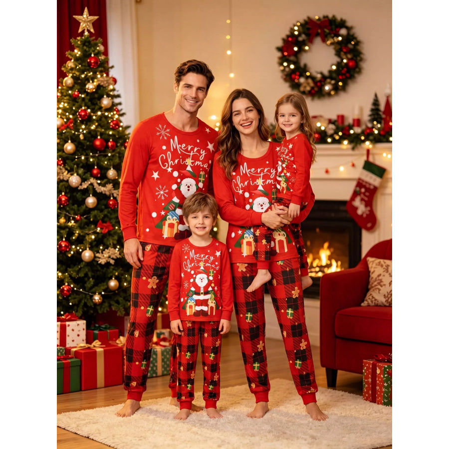 Family Matching Christmas Pajama Set with Santa and Plaid Print Apparel Accessories