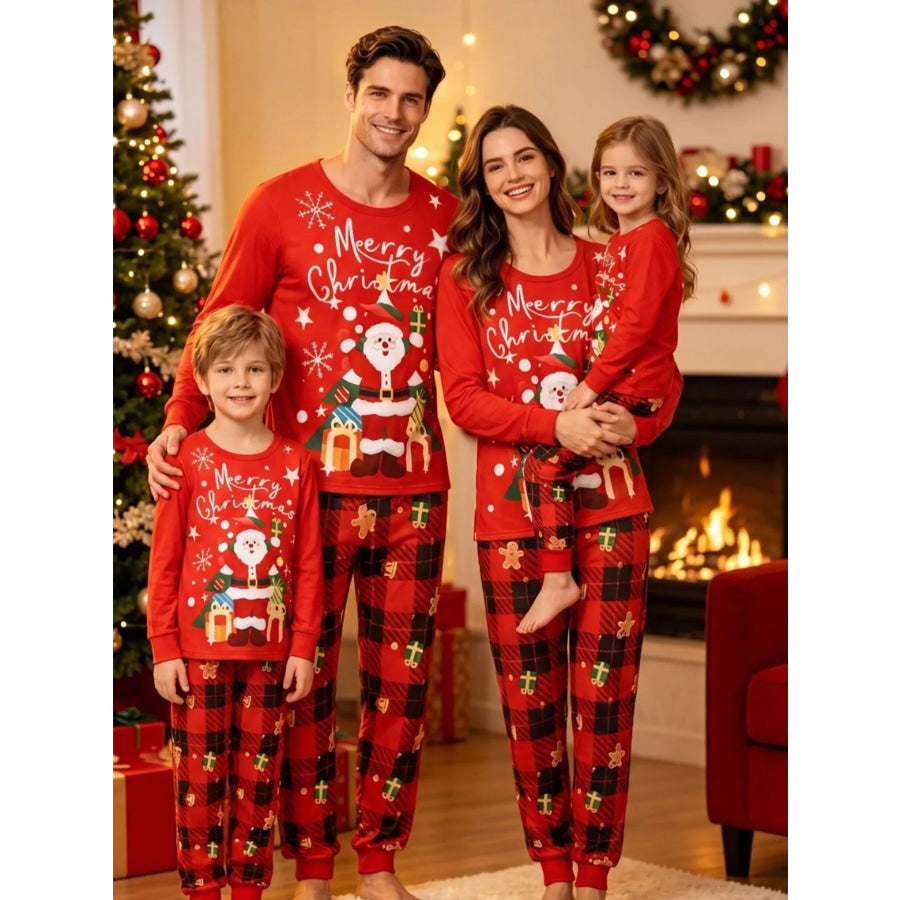 Family Matching Christmas Pajama Set with Santa and Plaid Print Dad-Red / S Apparel Accessories