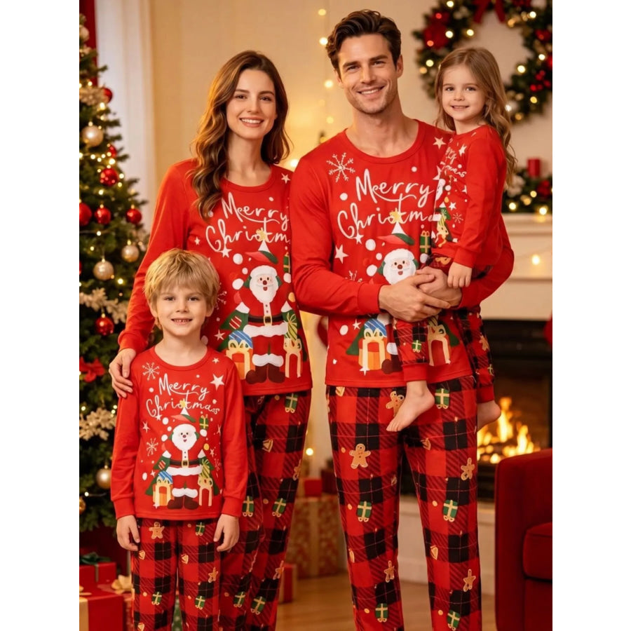 Family Matching Christmas Pajama Set with Santa and Plaid Print Kid-Red / S Apparel Accessories