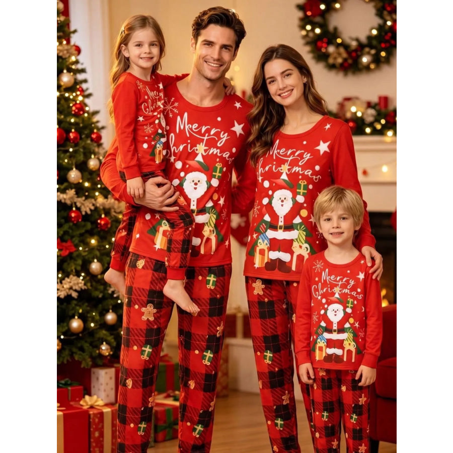 Family Matching Christmas Pajama Set with Santa and Plaid Print Mom-Red / S Apparel Accessories