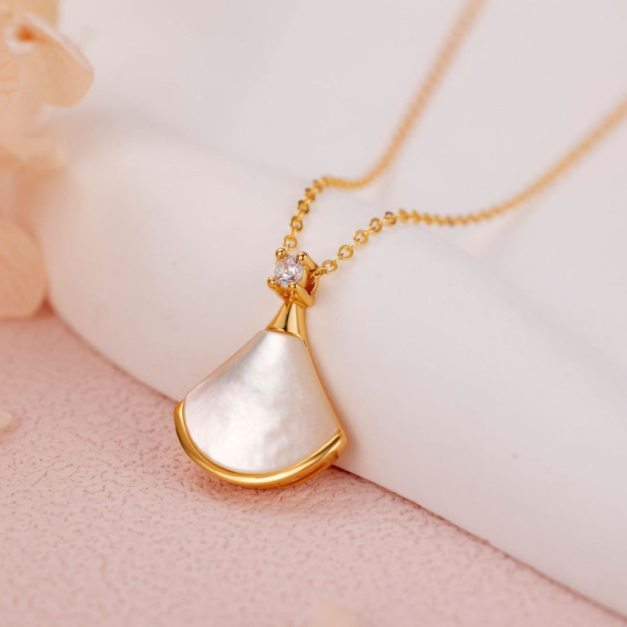 Fan-Shaped Mother of Pearl Pendant Necklace Gold / One Size Apparel and Accessories