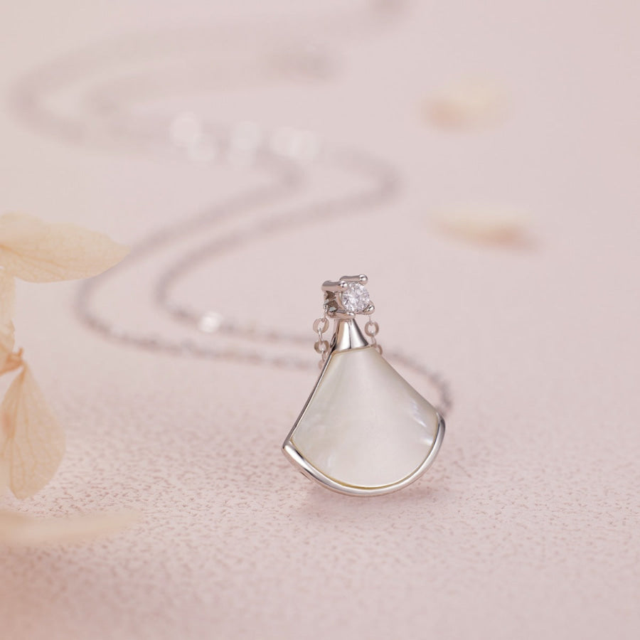 Fan-Shaped Mother of Pearl Pendant Necklace Silver / One Size Apparel and Accessories