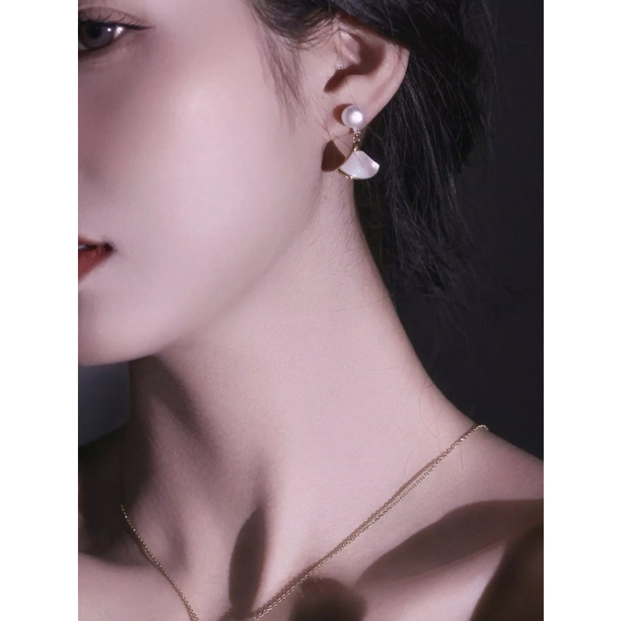 Fan-Shaped Pearl Drop Earrings Gold / One Size Apparel and Accessories