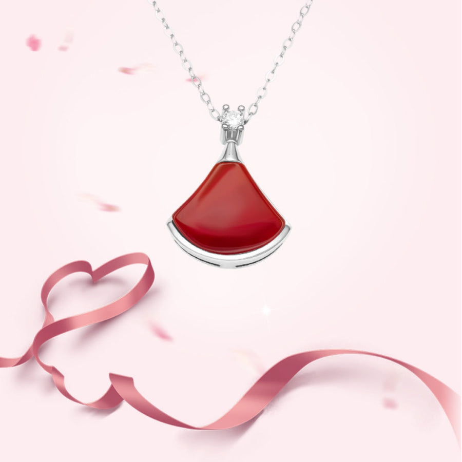 Fan-Shaped Red Agate Pendant Necklace Silver / One Size Apparel and Accessories