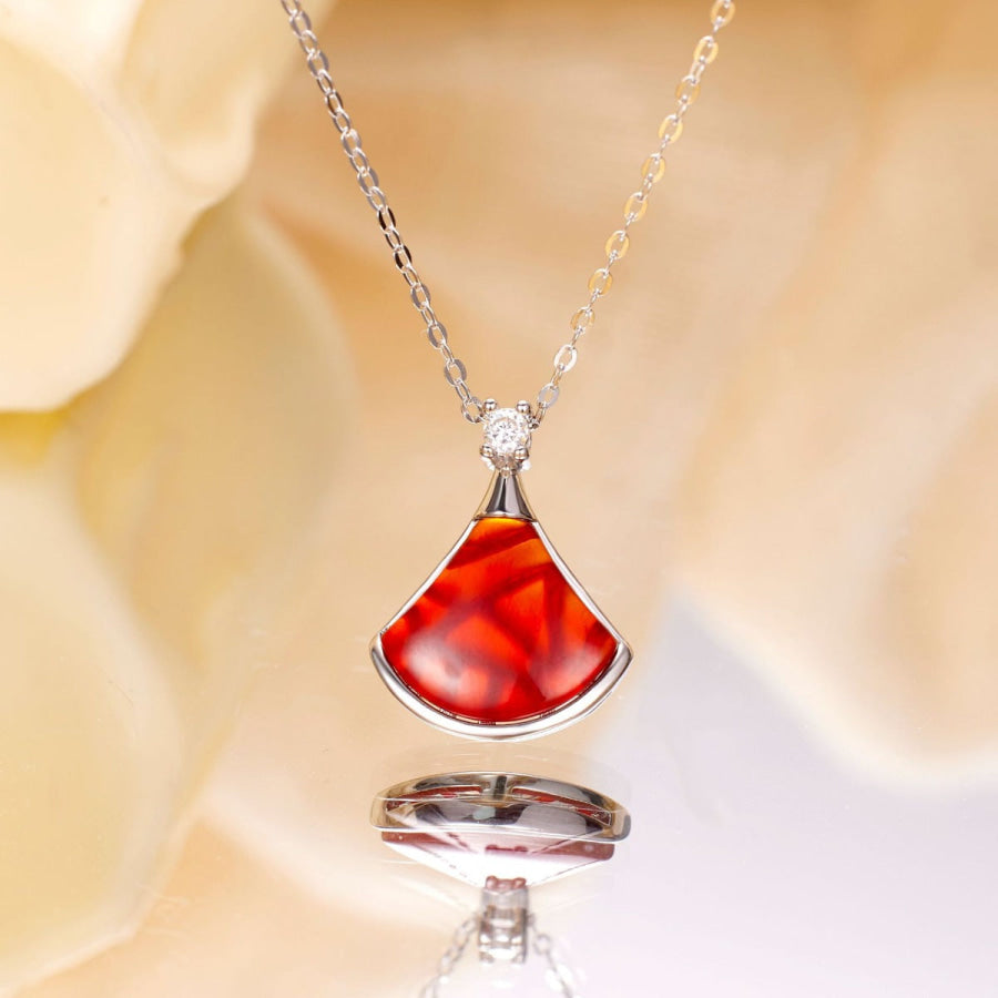 Fan-Shaped Red Agate Pendant Necklace Silver / One Size Apparel and Accessories