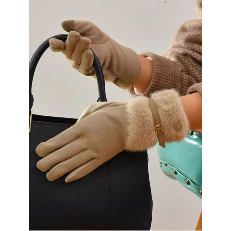 Faux Fur Cuff Gloves Apricot / ONESIZE Apparel and Accessories