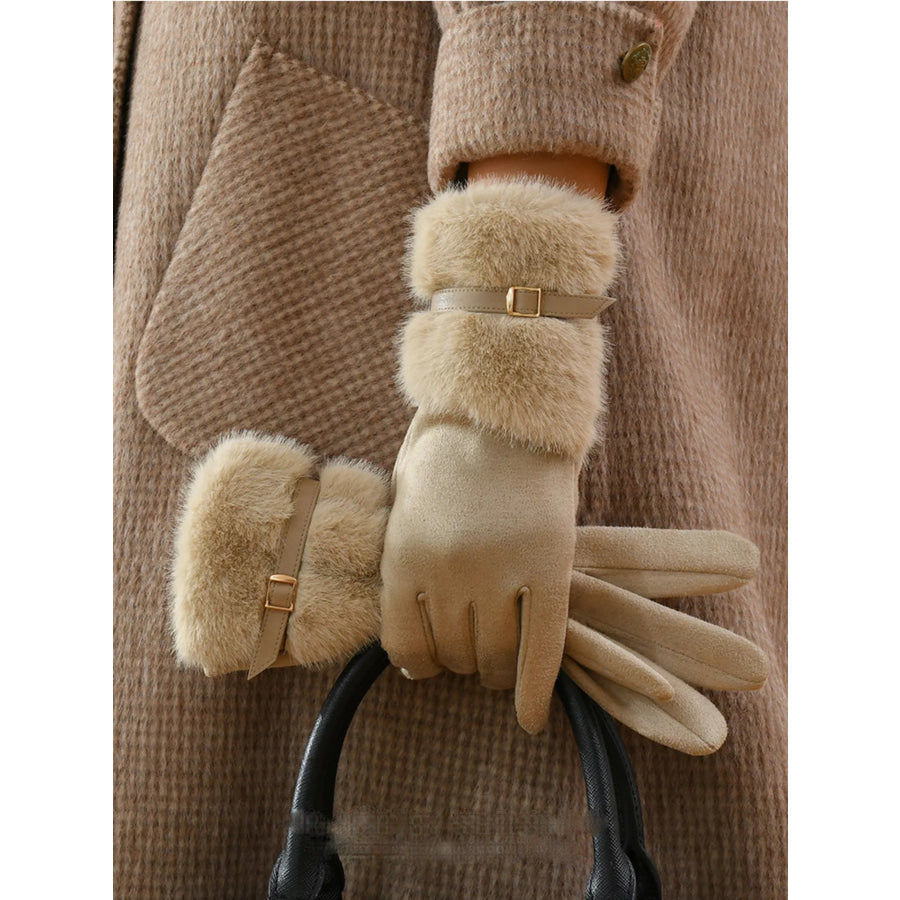 Faux Fur Cuff Gloves Apricot / ONESIZE Apparel and Accessories