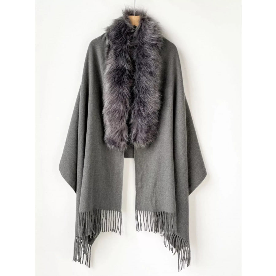 Faux Fur Fringe Scarf Wrap Gray / ONESIZE Apparel and Accessories