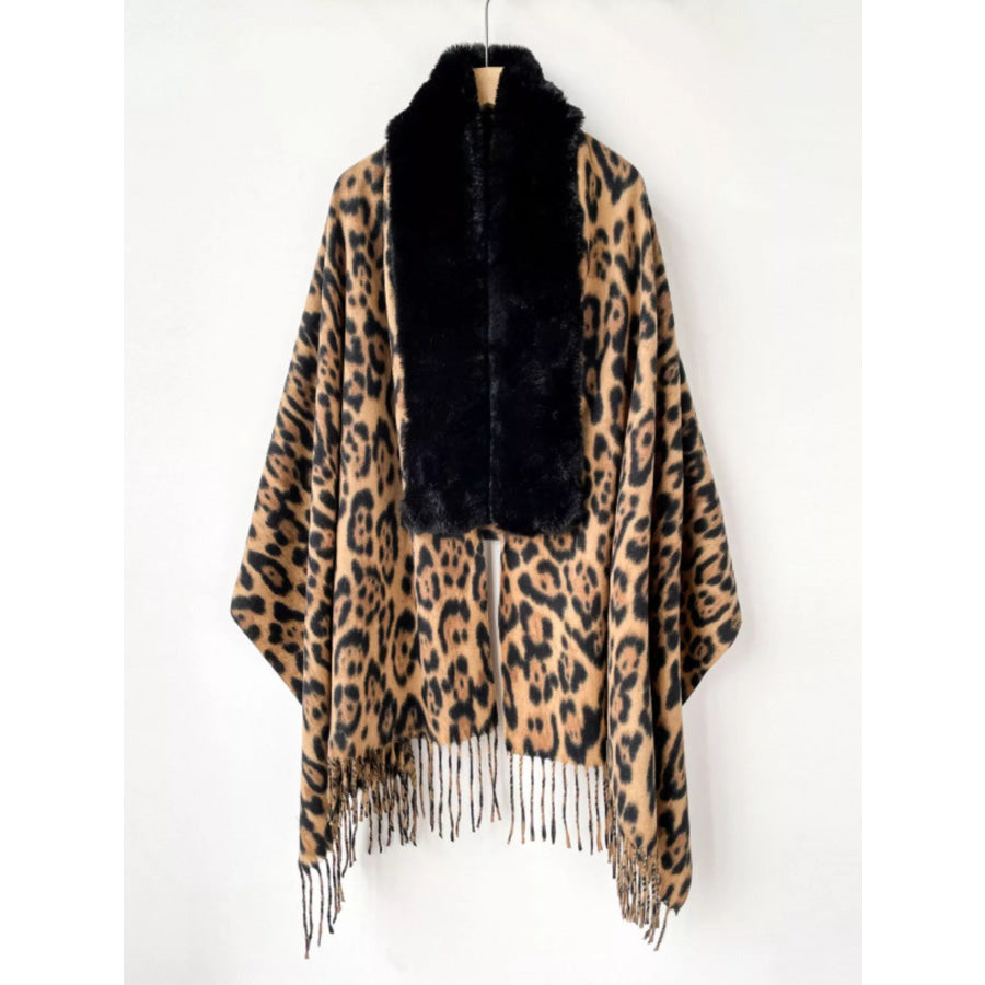 Faux Fur Fringe Scarf Wrap Leopard / ONESIZE Apparel and Accessories