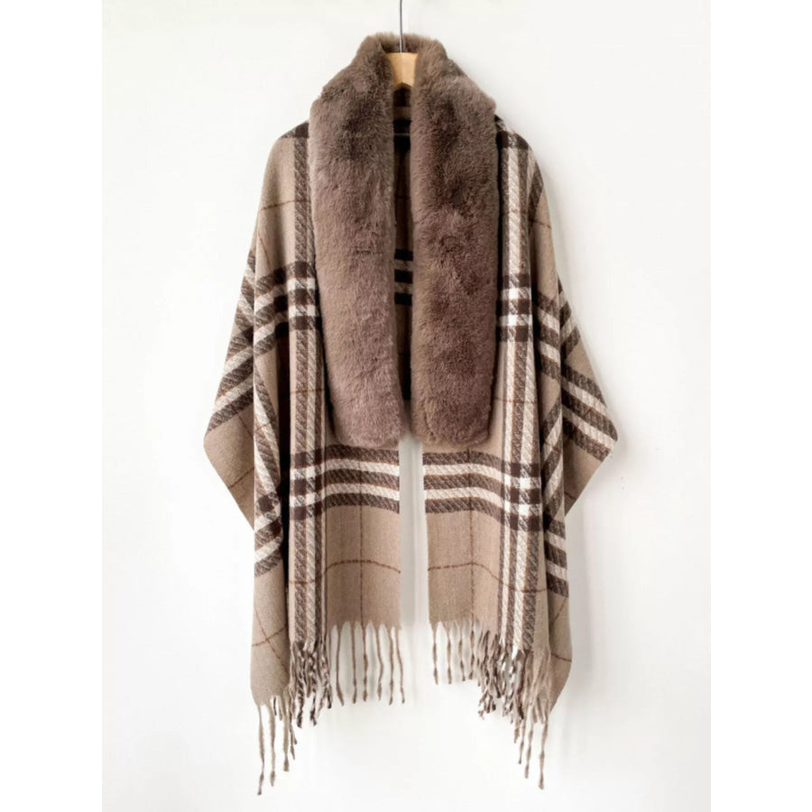 Faux Fur Fringe Scarf Wrap Plaid / ONESIZE Apparel and Accessories
