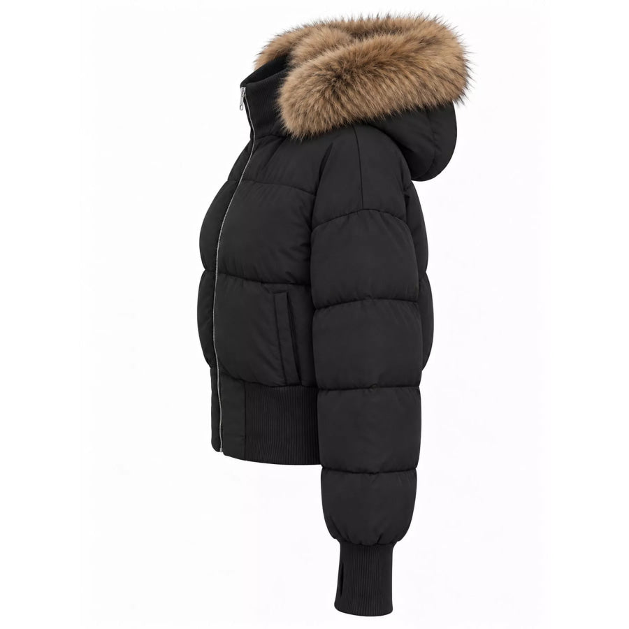 Faux Fur Hooded Puffer Outerwear Apparel and Accessories